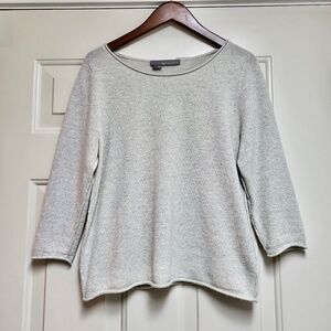 NBW – 360 Cashmere Light Gray/Beige Sweater with Green Neon Skull on Back, Large